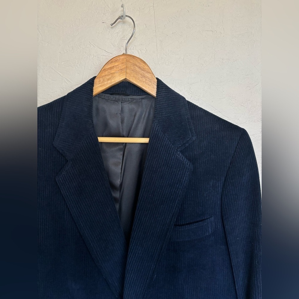 Men’s Vintage Made in Canada Cotton Oversized Navy Blue Corduroy Blazer Jacket - Picture 6 of 12